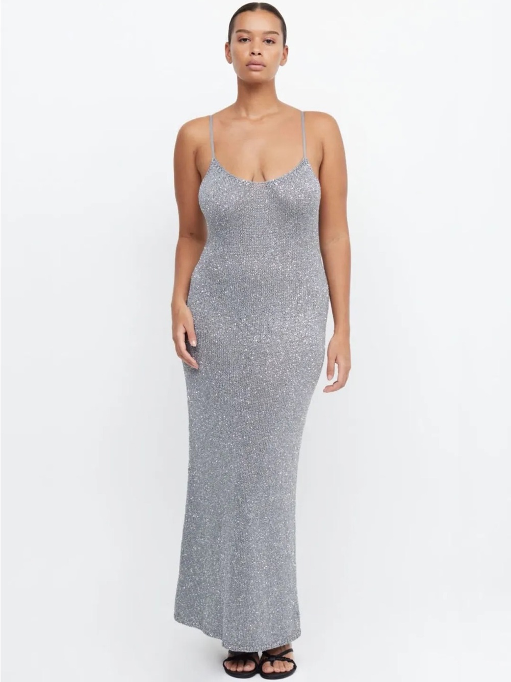 Bec & Bridge Silver Glitter Slip Maxi Dress